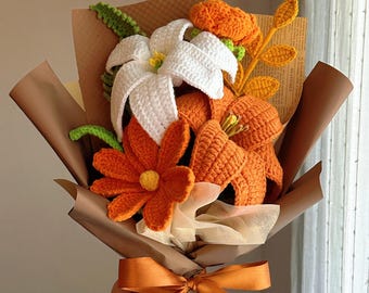 Crochet Flower Bouquet: Handmade Cotton Daisy Lily Gift, Appreciation Gift