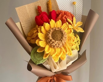 Handmade Crochet Sunflower Bouquet, Appreciation Gift, Birthday, Finished Product, Home Decor, Mom, Wife, Anniversary, Gift For Her