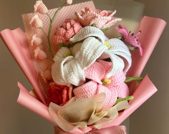 Appreciation Gift, Crochet Flowers Bouquet Handmade, Lily, Home Decor, Finished Product, Birthday Gift, Gift For Her, Mom, Girlfriend