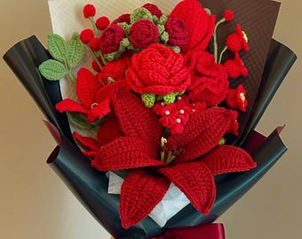Crochet Lily & Tulip Bouquet: Handmade Cotton Yarn Floral Gift