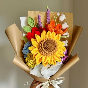 Crochet Flowers Bouquet, Sunflower, Handmade Flowers, Home Decor, Finished Product, Birthday Gift, Christmas Gift, Mom Gift, Gift For Her