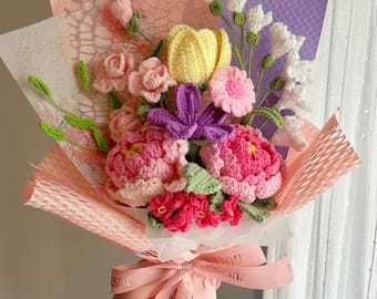 Handmade Crochet Flower Bouquet, Peony, Get Well Soon, Birthday, Finished Product, Home Decor, Girlfriend, Wife, Gift For Her, Get Well Soon