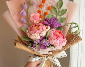 Handmade Crochet Flower Bouquet, Peony, Graduation, Get Well Soon, Birthday, Home Decor, Finished Product, Girlfriend, Mom, Gift For Her