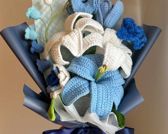 Crochet Flower Bouquet: Handmade Cotton Lily & Daisy Home Decor, Appreciation Gift