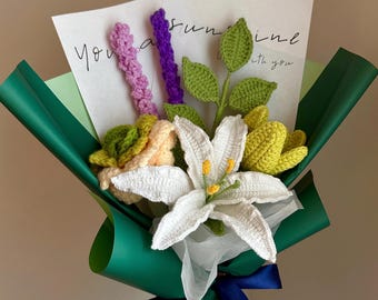 Crochet Lily Bouquet: Handmade Cotton Graduation Flower Gift