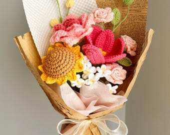 Handmade Crochet Sunflower Bouquet, Appreciation Gift, Birthday Gift, Finished Product, Home Decor, Girlfriend, Wife, Mom, Gift For Her