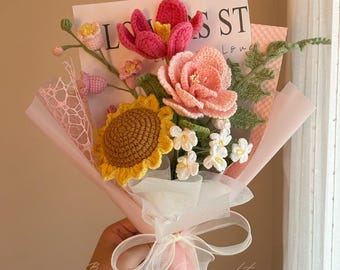 Handmade Crochet Flowers Bouquet, Sunflowers, Appreciation Gift, Home Decor, Birthday Gift, Lily, Wife, Girlfriend, Mom, Gift For Her