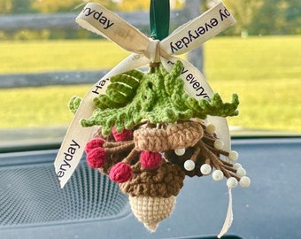 Crochet Christmas Car Charm: Handmade Cotton Car Mirror Hanger