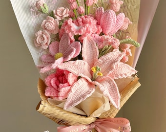 Handmade Crochet Flowers Bouquet, Get Well Soon, Home Decor, Birthday Gift, Lily, Wife, Girlfriend, Mom, Love, Gift For Her, Get Well Soon
