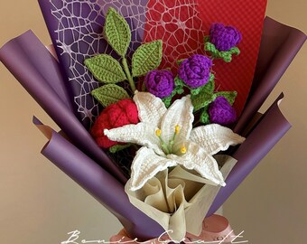 Crochet Lily & Tulip Bouquet: Handmade Cotton Forever Flowers, Appreciation Gift