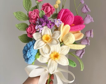 Customized Crochet Wedding Bouquet, Bridal Flower Bouquet, Handmade Wedding Flowers, Bridesmaid Bouquet, Wedding Gift, Crochet Flowers