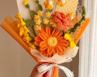 Handmade Crochet Sunflower Bouquet, Appreciation Gift, Birthday, Finished Product, Home Decor, Mom, Girlfriend, Anniversary, Gift For Her