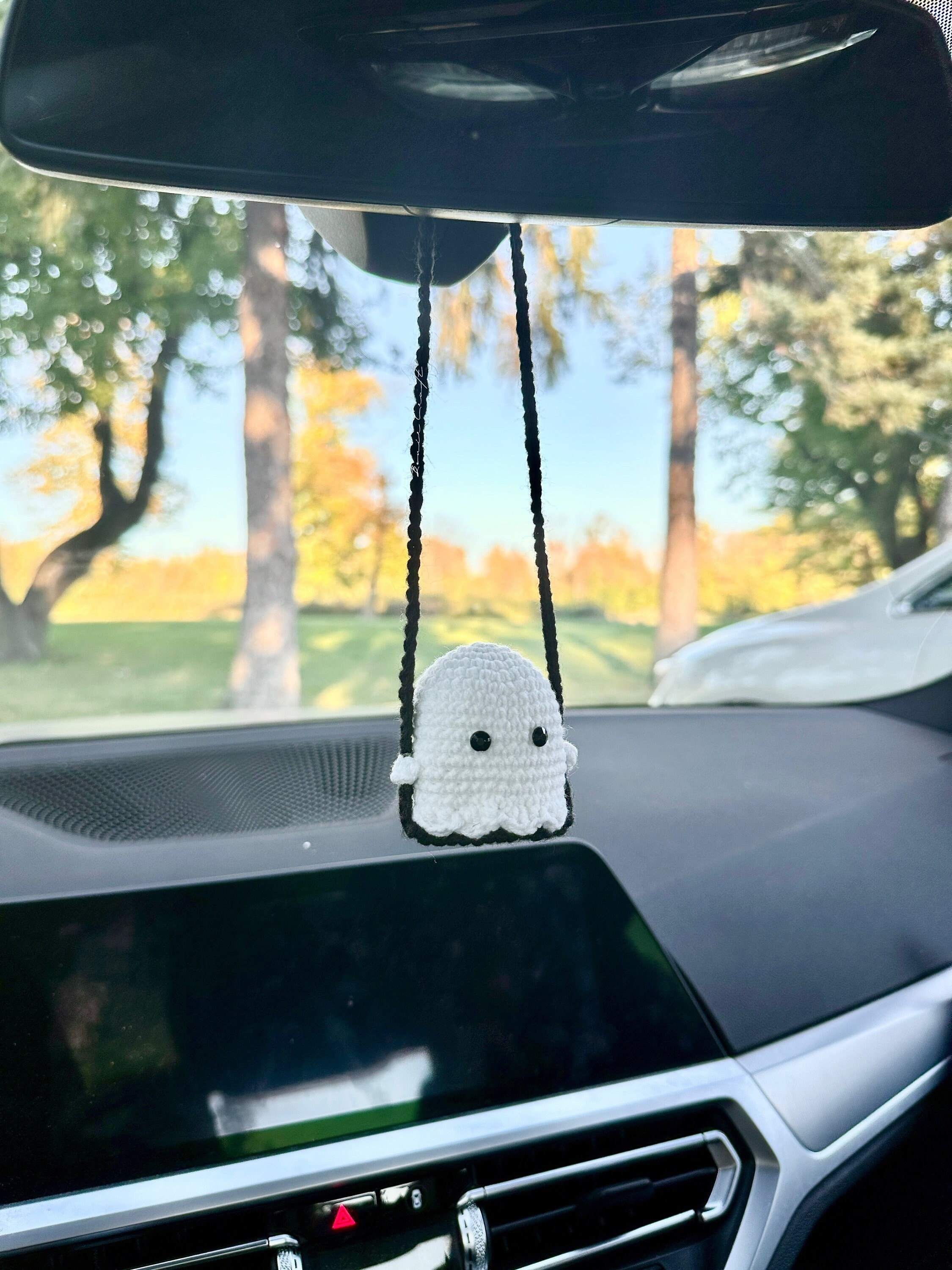 Cute Ghost Car Charm, Ghost On A Swing Car Charm, Crochet,  Halloween Car Accessory, Car Ornament, Mirror Accessory, Birthday Gift