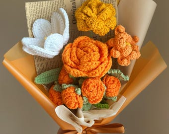 Handmade Crochet Flower Bouquet, Daisy, Lily, Fall Decor, Appreciation Gift