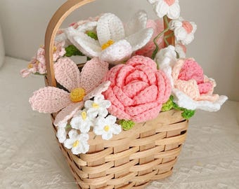 Customized Crochet Wedding Flower Basket, Bridal Flower Basket, Handmade Wedding Decor, Bridesmaid Basket, Flower Girl Basket, Wedding Gift