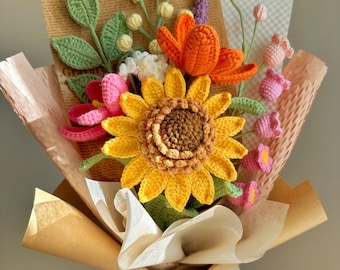 Mother's Day Handmade Crochet Sunflower Bouquet, Birthday Gift, Graduation, Home Decor, Girlfriend, Mom, Wife, Love, Gift For Her