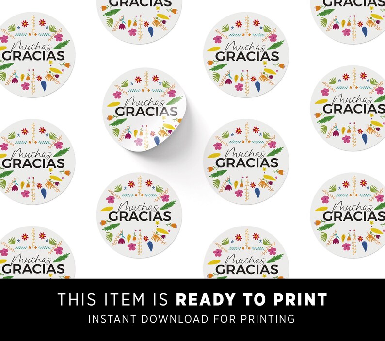 Printable 'muchas Gracias' Round Sticker, Product Tag, Packaging or ...