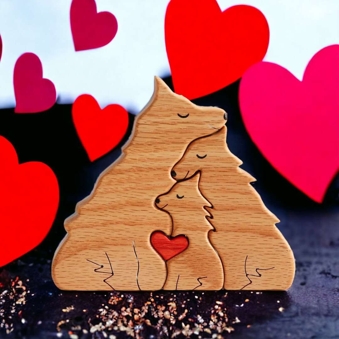 Wooden Volves Family Puzzle Nursery Baby Decor Mother's Etsy