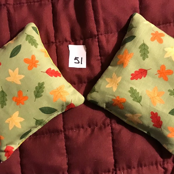 Handmade Microwaveable Reusable Rice Hand Warmers -- set of 2 --  autumn colored leaves w/yellow back