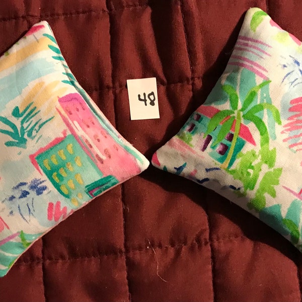 Handmade Microwaveable Reusable Rice Hand Warmers -- set of 2 --  houses on beach