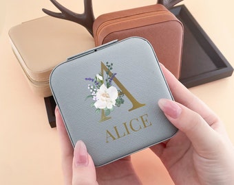 Personalized Jewelry Box Mother Day Gift For Mom Bridesmaid Gifts Jewellery Case Custom Alphabet Flower Jewelry Box Mother of the bridegift