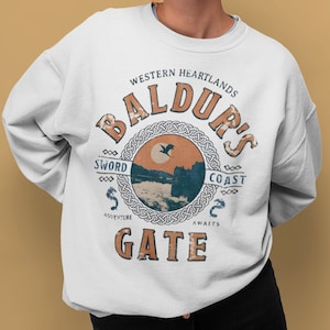 Adventure Awaits Unisex Crewneck Sweatshirt, Vintage Tee, Classic RPG Jumper, Dungeons Tshirt, BG3 Hoodie, Balders Gate 3 Pullover