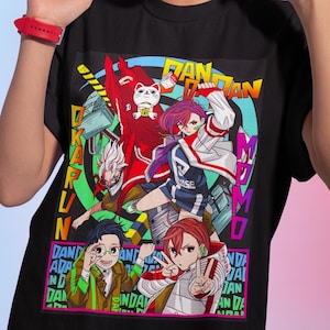 Camiseta japonesa vintage colorida de estilo Danda Momo Fire, estilo softstyle, camiseta Okarun, camiseta Turbo Grandma