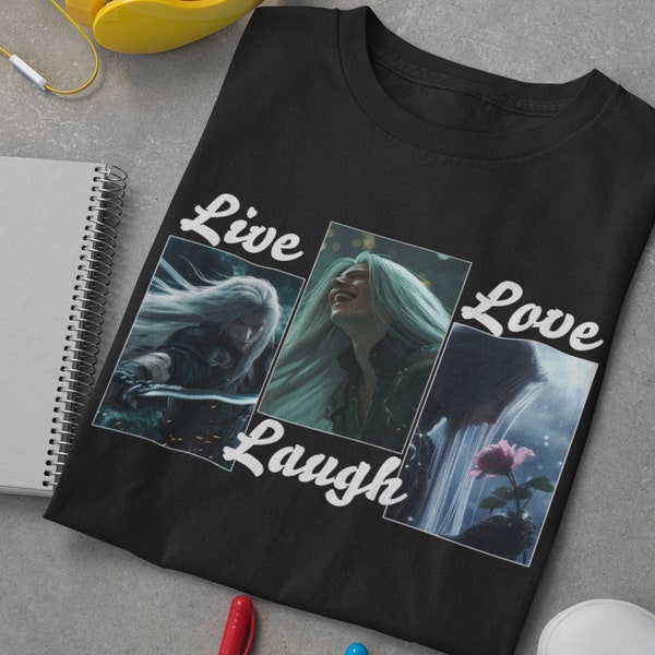Seph Live Laugh Love FF Unisex Graphic Tee, FF7 Shirt, Final Fantasy Tee, FF Merch, Moogle Shirt