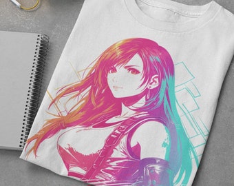Neon Tifa Softstyle T-Shirt, FF7 Shirt, Final Fantasy Tee, FF Merch, Moogle Shirt, FF Tee, FFXIV, FF7