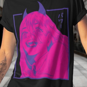 Power Crazy Face Unisex Graphic Tee, Waifu Shirt, Cute Girl Shirt, Kawaii Tee, Anime Girl Shirt, Devil Girl, Horned Girl, Chain Shirt