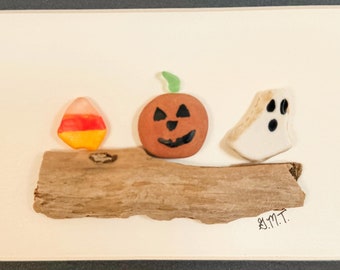 Sea Glass Halloween Art: Spooky Jack-o'-lantern, Candy Corn & Ghost