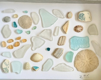 Sea Glass Mosaic Art: "Heart of the Ocean", Framed Coastal Decor