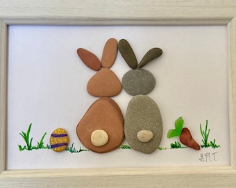Sea Glass Bunny Art - Handmade Framed Easter Decor (4x6 inch)