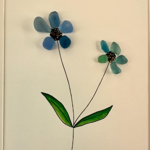Forget-Me-Not Flowers/Sea Glass Flowers/Memorial Gift/Sea Glass Wall Art/Sea Glass Decor/Flower Art/Wife Gift/Remembrance gift/beach art