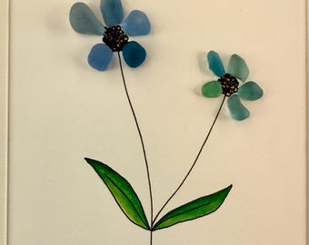 Forget-Me-Not Sea Glass Flower Art, Memorial Gift, 5x7 Framed