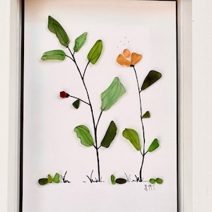 Daffodil Flower Art /Nursery Art/Minimalist Flower/Sea Glass Art/Sea Glass Decor/Birthday Gift/Ocean Art/Beach Art/Sea Glass Wall Art