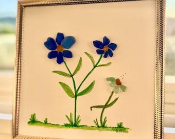 Forget-Me-Not Sea Glass Flower Art, Garden Decor (5x5")
