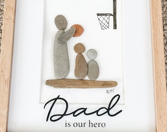 Basketball Dad Gift | Handmade Sea Glass Pebble Art | Father’s Day Sports Wall Decor