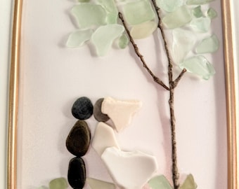 Sea Glass Wedding Gift | Handmade Ocean Stone Art, Framed