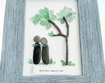Personalized Groom & Groom Sea Glass Art | Unique Handmade Wedding Gift