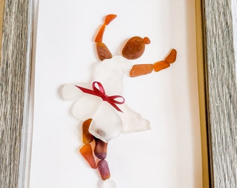 Sea Glass Ballet Dancer Art, Handmade Framed Ocean Decor (4x6 inch)