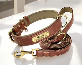 Set Guinzaglio E Collare In Pelle Per Cani Rosa Personalizzato Piccola Grande EB - Foto 12