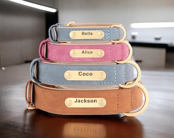 Personalized Leather Cat Collar, Engraved Name Plate, Custom Kitten Collar