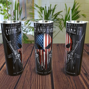 2nd Amendment Skull Flag Bullets and Gun 20oz Tumbler design