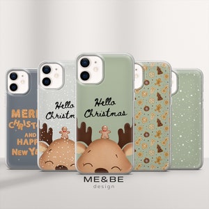 Cute Christmas Reindeer Phone Case Cover fit for iPhone 14 Pro, 13, 12, 11, XR, 8+, 7 & Samsung S21, A50, A51, A53, Huawei P20, P30 Lite