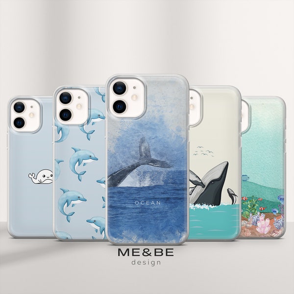Ocean Whale Wave Phone Case Cover fit for iPhone 14 Pro, 13, 12, 11, XR, 8+, 7 & Samsung S21, A50, A51, A53, Huawei P20, P30 Lite
