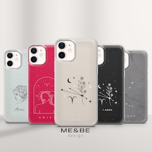 Aries Print Phone Case Zodiac Signs Cover Gift for iPhone 14 Pro, 13, 12, 11, XR, 8+, 7 & Samsung S21, A50, A51, A53, Huawei P20, P30 Lite