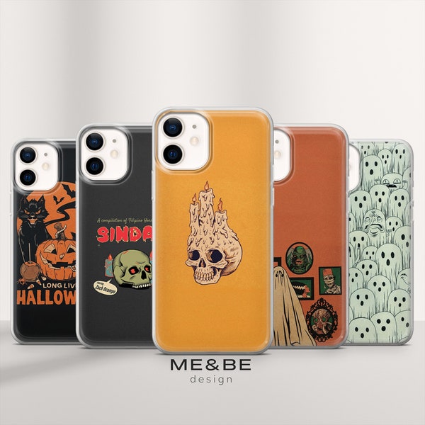Vintage Halloween Handyhülle Spooky Skeleton Cover iPhone 14 Pro, 13, 12, 11, XR, 8+, 7 & Samsung S21, A50, A51, A53, Huawei P20, P30 Lite