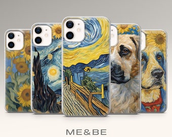 Painting Phone Case Dog Van Gogh Art Cover for iPhone 15 Pro Max, 14 Plus, 13, 12, 11, XR, XS & Samsung S23, S22, A54, A53, Pixel 8, 7