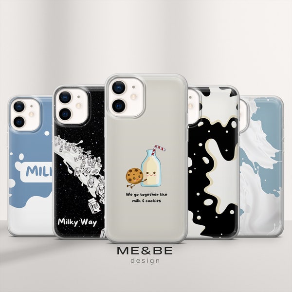 Milky Latte Phone Case Cow Milk Cookies Cute Cover for iPhone 14 Pro, 13, 12, 11, XR, 8+, 7 Samsung S21, A50, A51, A53, Huawei P20, P30 Lite